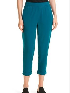 Eileen Fisher Traceable Organic Cotton Jersey Pull-On Ankle Pants Teal Size XL